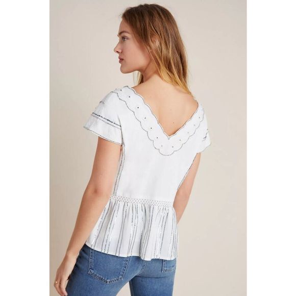 Anthropologie Amalia Lace Beaded Embroidered Blouse Size L. A44 - Picture 3 of 10